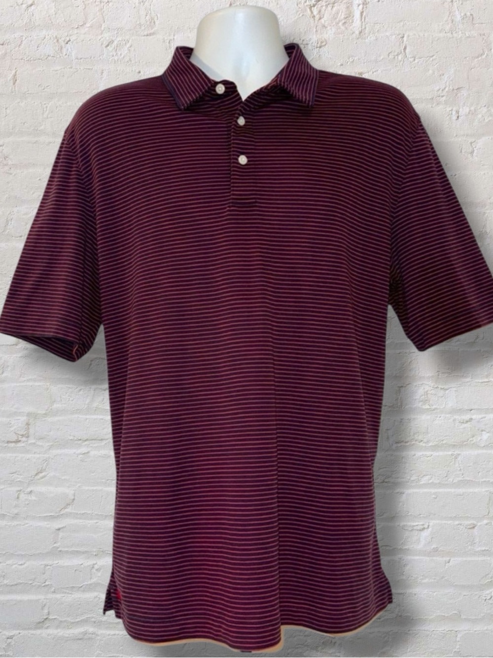 UNTUCKit Men’s Polo Shirt XL Red Navy Stripe Cotton Short Sleeve “Axios”